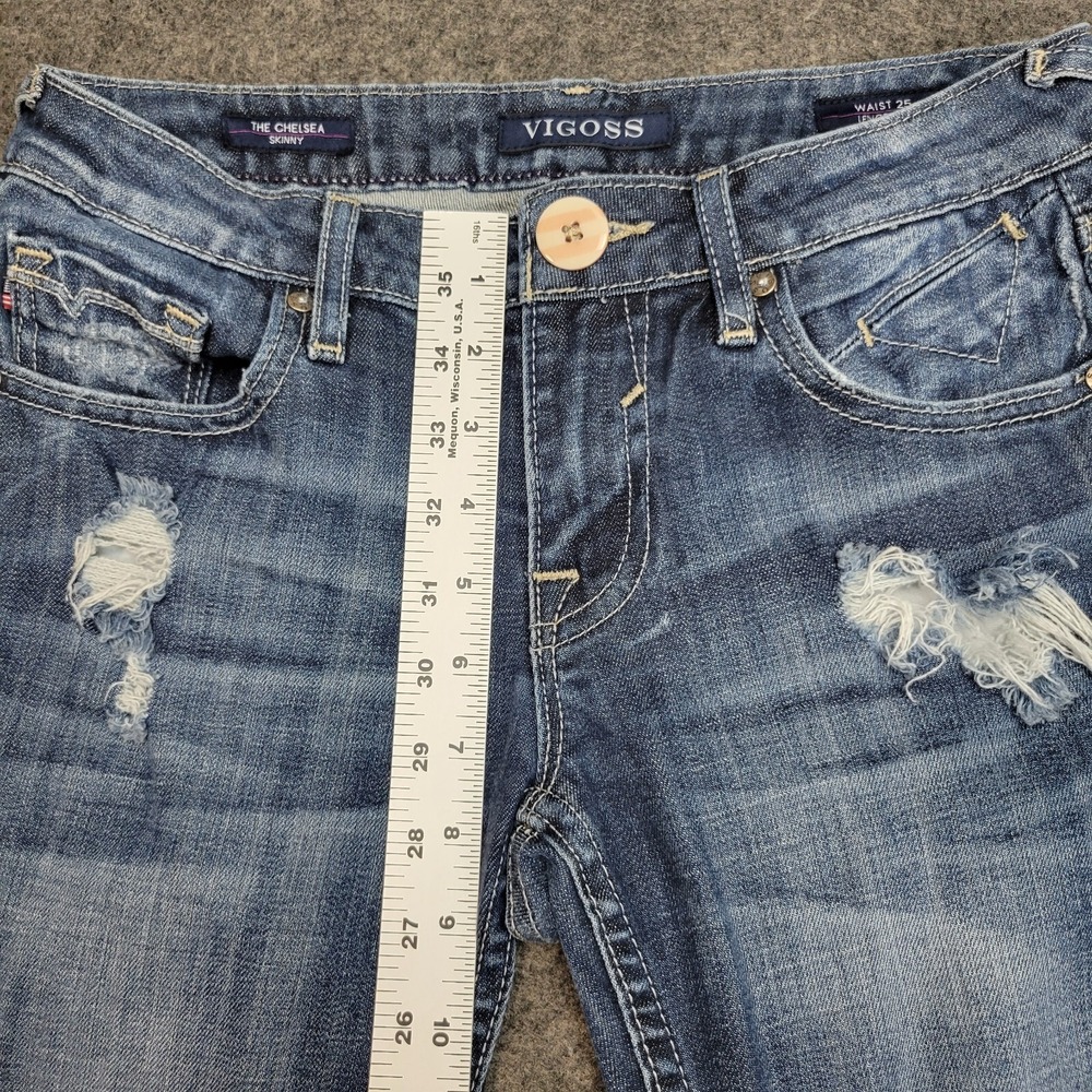 Vigoss Jeans Womens 25 Medium Wash Skinny Distressed Stretch Chelsea Y2K Denim - Picture 8 of 12
